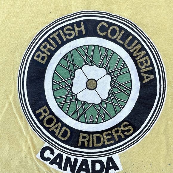 Vintage 70s Mayo Spruce British Columbia Road Riders Canada Biker Wheel Tee XL - Picture 4 of 12